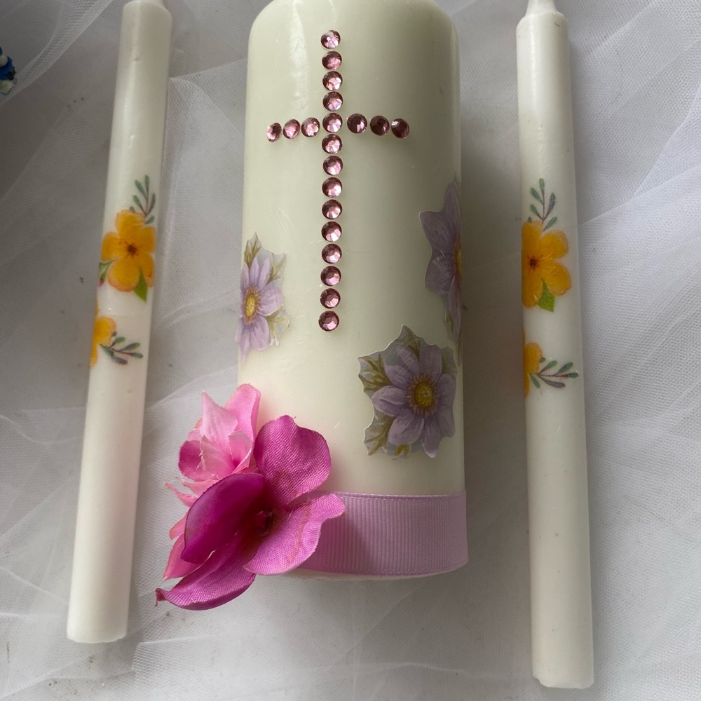 Floral Candle Set - Cream and Pink wedding or Spring table set